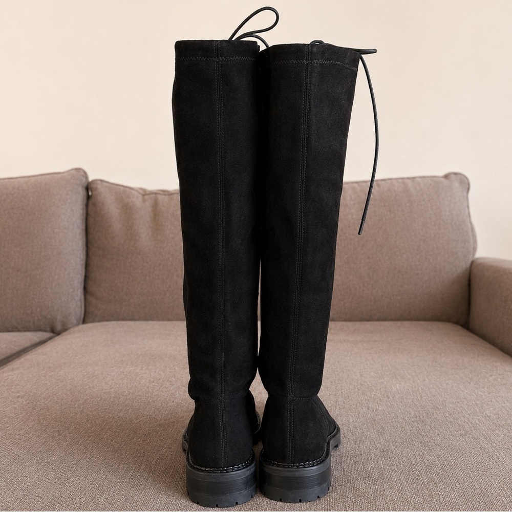 TUCKERNUCK Black Suede Lace-Up Knee-High Boots - Picture 5 of 7